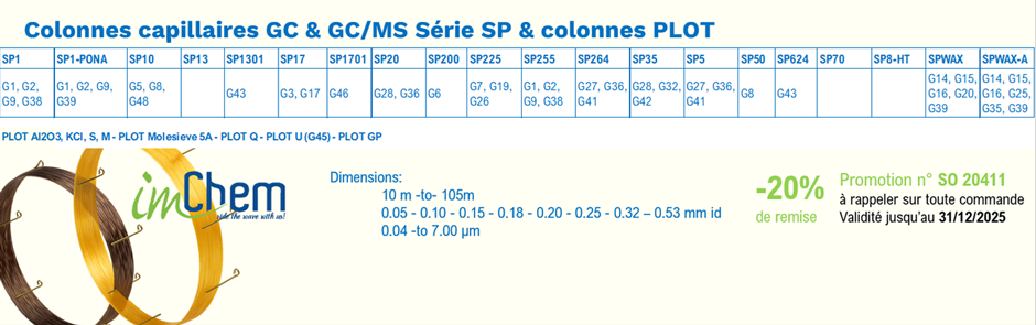 GC & GC/MS Série SP & colonnes PLOT
