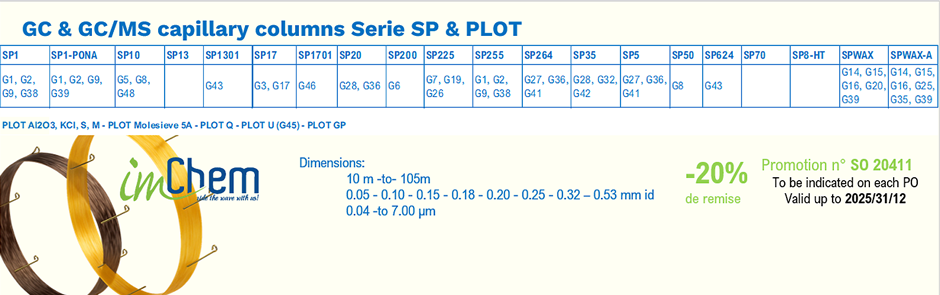GC & GC/MS Série SP & colonnes PLOT